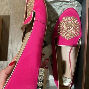 Miu Miu pink smoking shoes with rhinestone heel